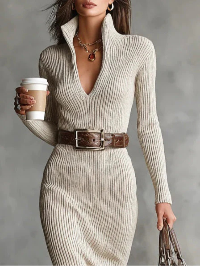 Ammina™ | Ribbed Knit Winter Dress