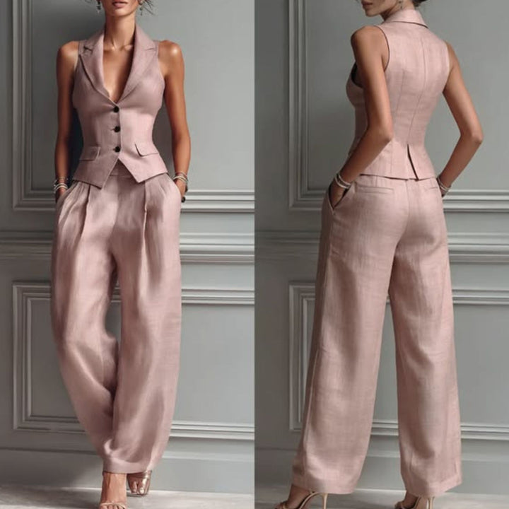 Kate | Women's two-piece set with a V-neck and buttons
