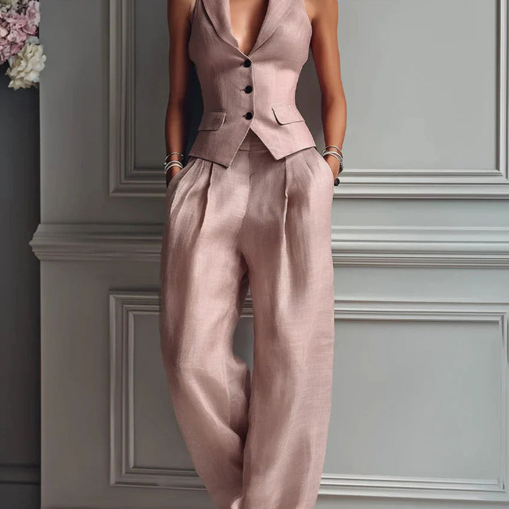 Kate | Women's two-piece set with a V-neck and buttons