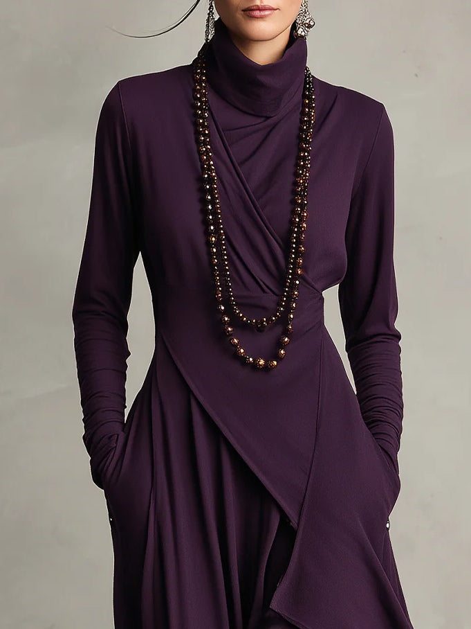 Lonnie | Elegant High-Neck Asymmetrical Draped Maxi Dress